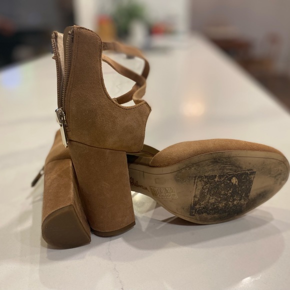 Sam Edelman “Simmons” Caramel Kid Suede Block Heel Ankle Strap Shoes Size 9 - Picture 7 of 7